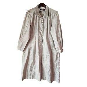 ALORNA Petite Beige Trench Button Front Collared Lightweight Raincoat w/ Hood